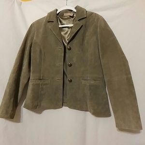 Solid Leather Ladies Blazer Green